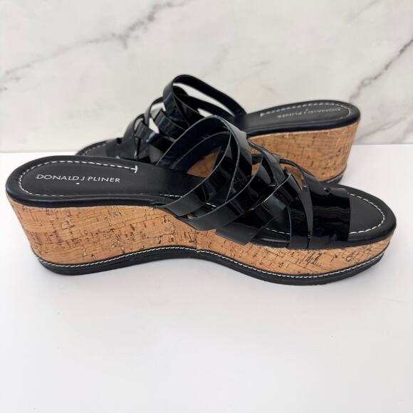 Donald J Pliner Womens Salma Slide Wedge Sandals Size 10 Patent Leather Black - Picture 5 of 9